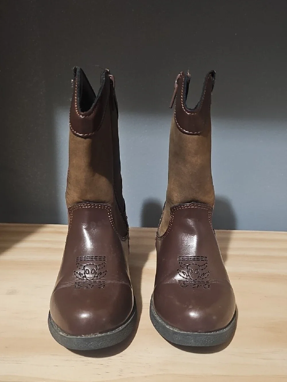 Kids Brown Cowboy Boots with Toy Horse Graphic